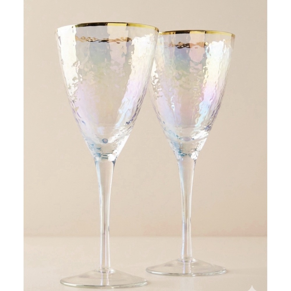 Set of 2 Zaza Lustered 24k Gold Accent Wine Glasses by Anthropologie NWT - Picture 1 of 12
